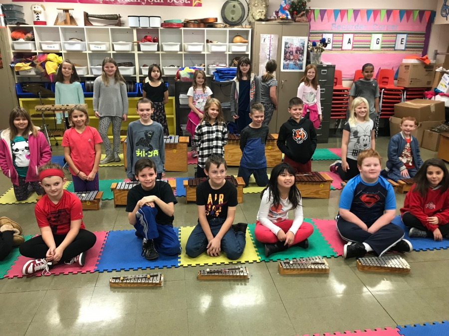 children with Orff instruments